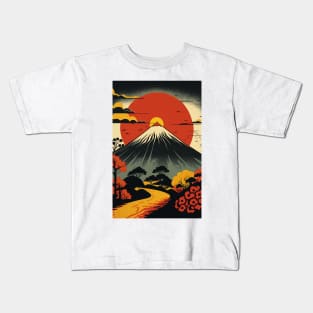 Japanese Volcano Sunset Kids T-Shirt